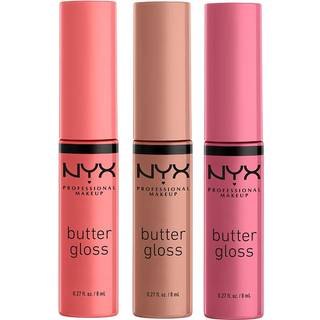 NYX Professional Makeup Butter Gloss Non -Sticky Lip Gloss - Pack of 3 (Angel Food Cake Creme Brulee Madeleine)