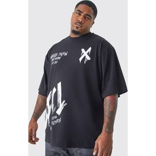 Mens Black Plus Oversized Extended Neck Graffiti T-shirt