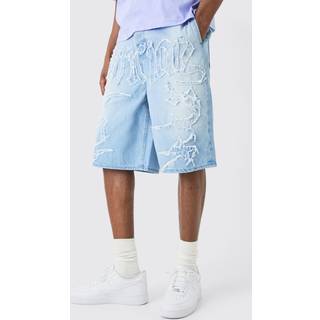 Mens Official Self Fabric Applique Denim Jorts In Ice Blue