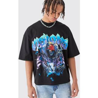 Mens Black Oversized Boxy Heavyweight Graphic T-shirt