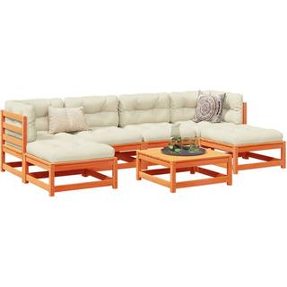 Sofasæt Til Haven 7 Dele Med Hynder Massivt Fyr - Gyldenbrun