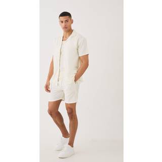 Mens Ecru Regular Revere Linen Blend Shirt & Short Set