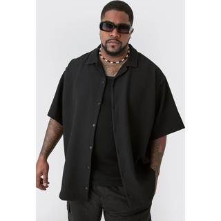 Mens Black Plus Short Sleeve Revere Oversized Pleated Shirt