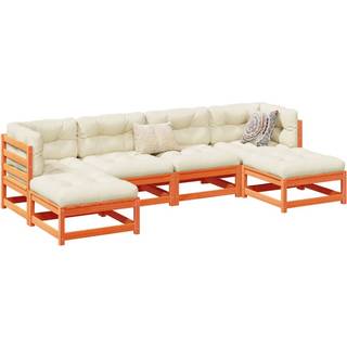 Sofasæt Til Haven 6 Dele Massivt Fyrretræ - Gyldenbrun / Ja