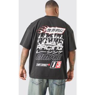 Mens Plus Oversized Extended Neck Moto T-shirt In Black
