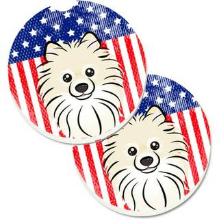 """" Caroline's Treasures American Flag & Pomeranian Set med 2 Cup Holder Car Coasters BB2137Carc 2.56 Multicolor """"