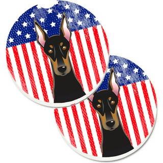 """" Caroline's Treasures American Flag & Doberman Set med 2 Cup Holder Car Coasters BB2175Carc 2.56 Multicolor """"