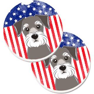 """" Caroline's Treasures American Flag & Schnauzer Set med 2 Cup Holder Car Coasters BB2136Carc 2.56 Multicolor """"