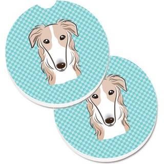 """" Caroline's Treasures Checkerboard Blue Borzoi Sæt med 2 Cup Holder Car Coasters BB1166Carc 2.56 Multicolor """"