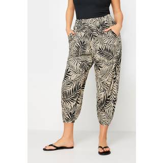 Yours Curve Yours Curve Beige Brown Leaf Print Cropped Harem Trousers