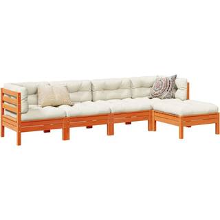 Loungesæt Til Haven 5 Dele Med Hynder Massivt Fyr - Gyldenbrun