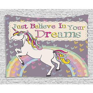 Ambesonne Feminint Tapestry Unicorn Tro p? dine dr?mme Ord Illustration Bred v?goph?ng til sovev?relse Stue Sovesal 80"""" X 60"""" Beige lilla