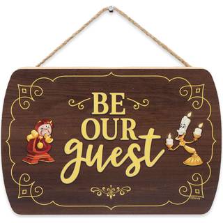 Disney Beauty and the Beast Be Our Guest Hanging Wood Wall Decor - Sjov v?re vores g?steskilt til indgang eller v?relse