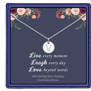 Hidepoo lille brev halskæde smykker - s925 sterling sølvskive halskæde dobbelt side indgraveret hamret skive brev halskæde smykker fødselsdag gav