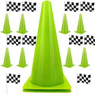 Racerbiler F?dselsdagsdekorationer Racecar Centerpiece dekoration til b?rn - Orange Racing kegler (12) Ternet flag (24) Plastdug (54""""x108"""") Flo
