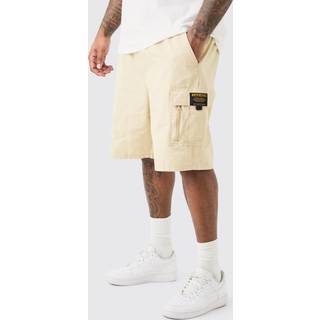 Mens Stone Plus Fixed Waist Twill Relaxed Cargo Zip Detail Tab Short