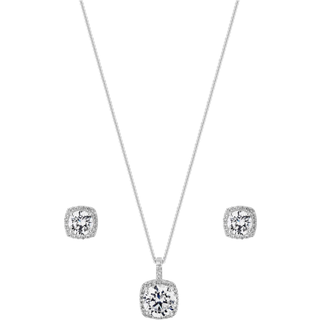 Simply Silver Sterling Sølv 925 Halo Square Solitaire Matching Smykker Sæt - GaveæskeEn