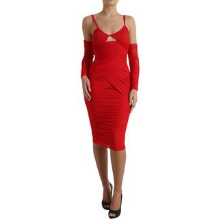 Dolce & Gabbana Rød Nylon Stretch Cut Out Midi Kjole