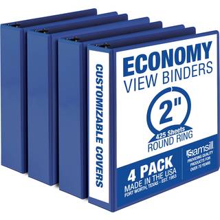 Samsill Economy 2 tommer 3 ringbindemiddel lavet i USA Round Ring Binder Perpustiserbar klar visning Cover Blue 4 Pack (MP48562)