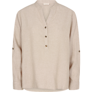 Freequent Skjorte - FQLava Hørskjorte med V Hals Beige Str. XL Freequent.dk