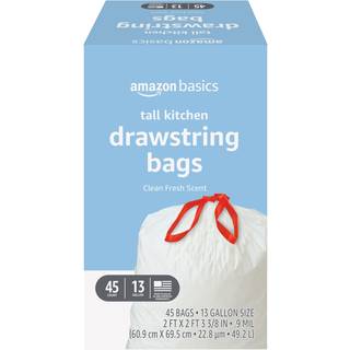 Amazon Basics Hjt kkken med snoretrk affaldsposer Clean Fresh Scent 13 Gallon 45 Count (tidligere Solimo)