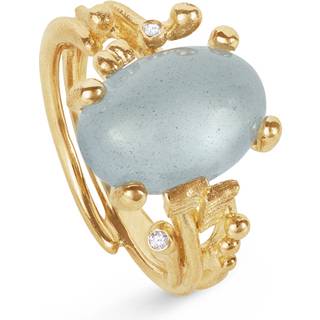 OLE LYNGGAARD COPENHAGEN BoHo 18 kt. guld ring med akvamarin og 3 brillanter - Str. 53