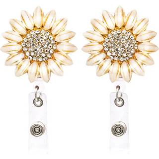 2 Pack Luxury Flower Retractable Name Card Badge Holder med Alligator Clip ID Badge Reel Clip p? kortholdere