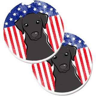 """" Caroline's Treasures American Flag & Black Labrador Set med 2 Cup Holder Car Coasters BB2165Carc 2.56 Multicolor """"