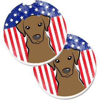 """" Caroline's Treasures American Flag & Chocolate Labrador Set med 2 Cup Holder Car Coasters BB2164Carc 2.56 Multicolor """"