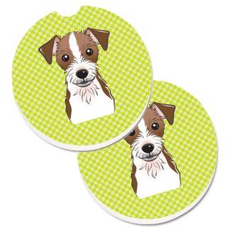 """" Caroline's Treasures Checkerboard Lime Green Jack Russell Terrier Sæt med 2 Cup Holder Car Coasters BB1264Carc 2.56 Multicolor """"