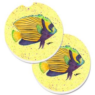 """" Caroline's Treasures Yellow Fish på gult sæt med 2 kop indehaver af biler 8528CARC 2.56 multicolor """"