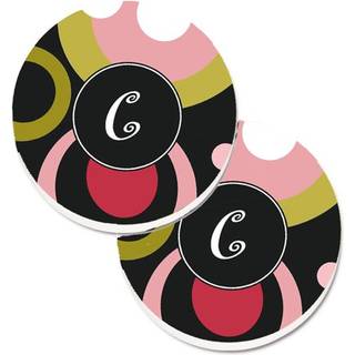 """"Carolines Treasures bogstav C Monogram - Retro i sort S?t med 2 kopholdere bilsk?nere AM1001-CCARC 2.56 Multicolor""""