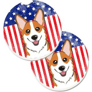 """" Caroline's Treasures American Flag & Red Corgi Set med 2 Cup Holder Car Coasters BB2184Carc 2.56 Multicolor """"