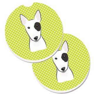 """" Caroline's Treasures Checkerboard Lime Green Bull Terrier -sæt med 2 kopholder bilcoasters BB1271Carc 2.56 Multicolor """"
