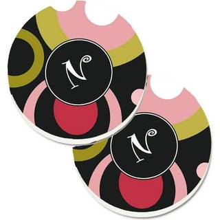 """"Carolines Treasures Letter N Monogram - Retro i sort S?t med 2 kopholdere bilsk?nere AM1001-NCARC 2.56 Multicolor""""