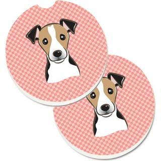 """" Caroline's Treasures Checkerboard Pink Jack Russell Terrier -sæt med 2 Cup Holder Car Coasters BB1261Carc 2.56 Multicolor """"