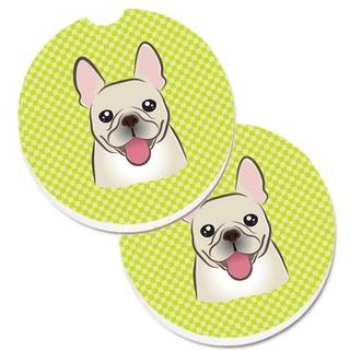 """" Caroline's Treasures Checkerboard Lime Green French Bulldog Sæt på 2 Cup Holder Car Coasters BB1300Carc 2.56 Multicolor """"