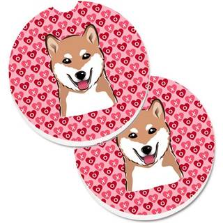 """" Caroline's Treasures Shiba Inu Hearts Sæt med 2 Cup Holder Car Coasters 2.56 Multicolor """"