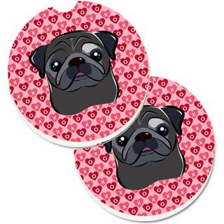 """" Caroline's Treasures Black Pug Hearts Set med 2 Cup Holder Car Coasters 2.56 Multicolor """"