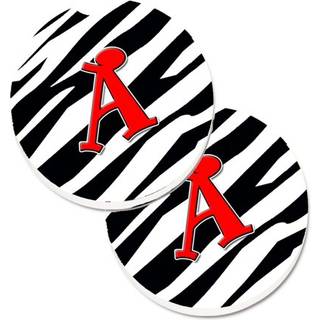 """" Caroline's Treasures Letter A Monogram - Zebra Stripe & Red Sæt med 2 Cup Holder Car Coasters CJ1024 -ACARC 2.56 multicolor """"