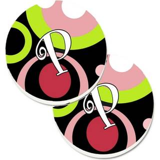 """"Caroline's Treasures Letter P Monogram - Retro i sort S?t med 2 kopholdere til biler AM1002-PCARC 2.56 Multicolor""""