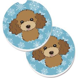 """" Caroline's Treasures Snowflake Chocolate Brown Poodle Set med 2 Cup Holder Car Coasters BB1690Carc 2.56 Multicolor """"