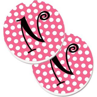 """" Caroline's Treasures Letter N Monogram - Pink Black Polka Dots Sæt med 2 Cup Holder Car Coasters CJ1001 -NCARC 2.56 multicolor """"