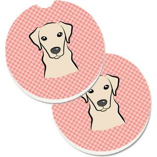 """" Caroline's Treasures Checkerboard Pink Yellow Labrador Sæt med 2 Cup Holder Car Coasters BB1222Carc 2.56 Multicolor """"