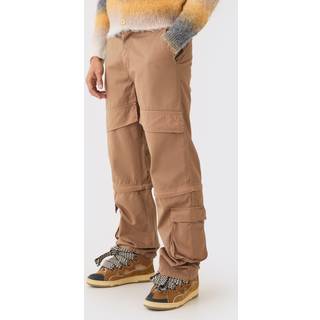 Mens Tobacco Fixed Waist Zip Off Baggy Trouser