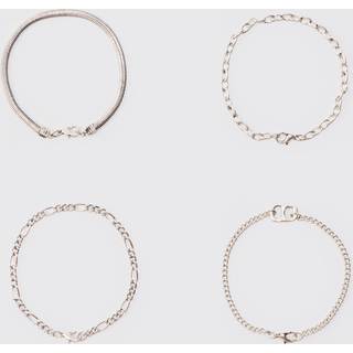 Mens 4 Pack Chain Bracelets In Silver