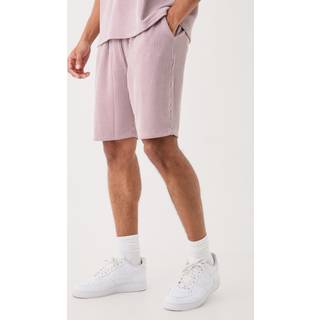 Mens Mauve Relaxed Fit Mid Length Stripe Texture Shorts