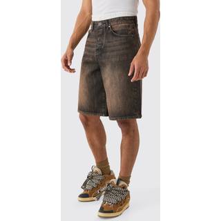 Mens Double Waist Band Denim Jorts In Brown