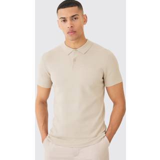 Mens Stone Regular Fit Button Up Knitted Polo