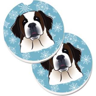 """" Caroline's Treasures Snowflake Saint Bernard Set med 2 Cup Holder Car Coasters BB1680Carc 2.56 Multicolor """"